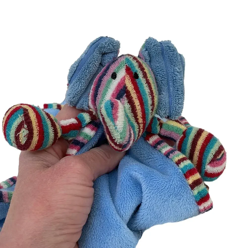 Little Jellycat Elephant Security Blanket Lovey Striped Blue Baby Soother Plush